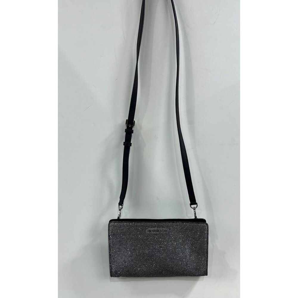 Michael Kors Metallic Silver Black Crossbody Clutch Bag ~~minty~~ Leather - Picture 2 of 8